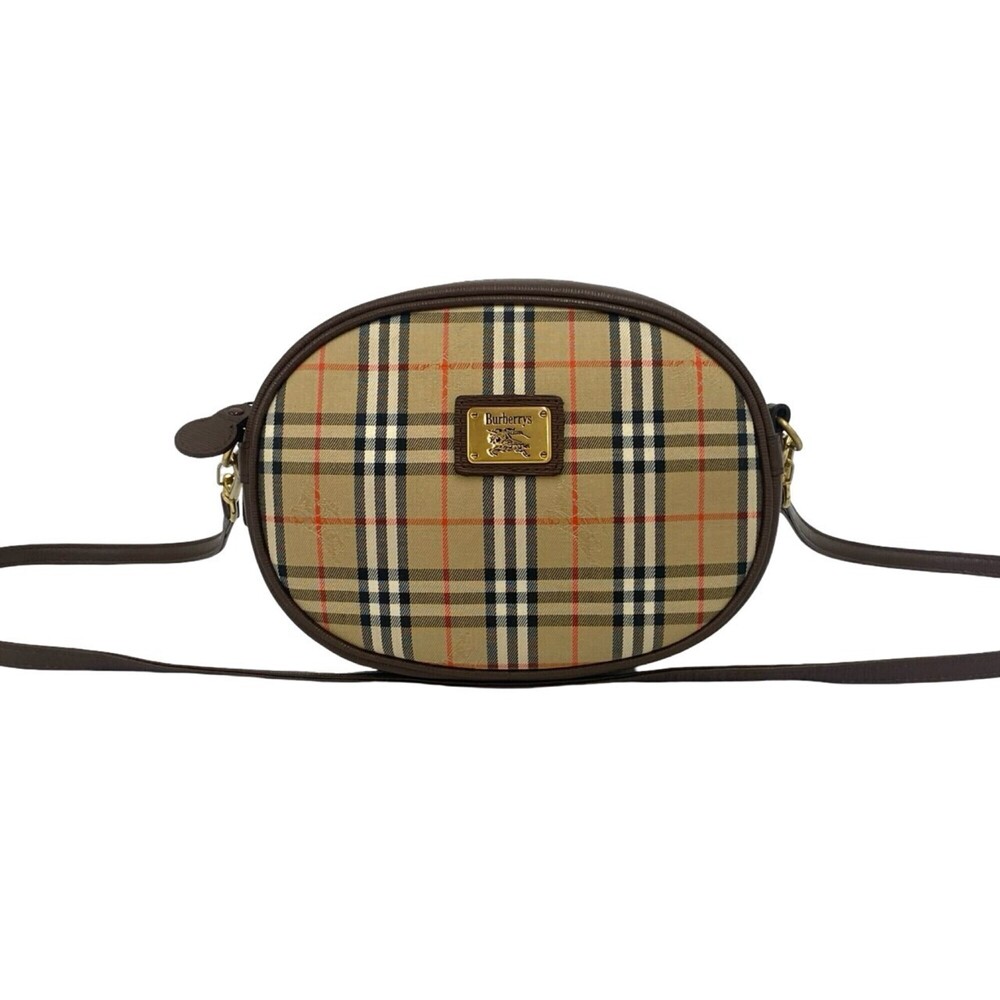 Burberrys Shadow Horse Logo Hardware Nova Check Canvas Leather Shoulder Bag B...